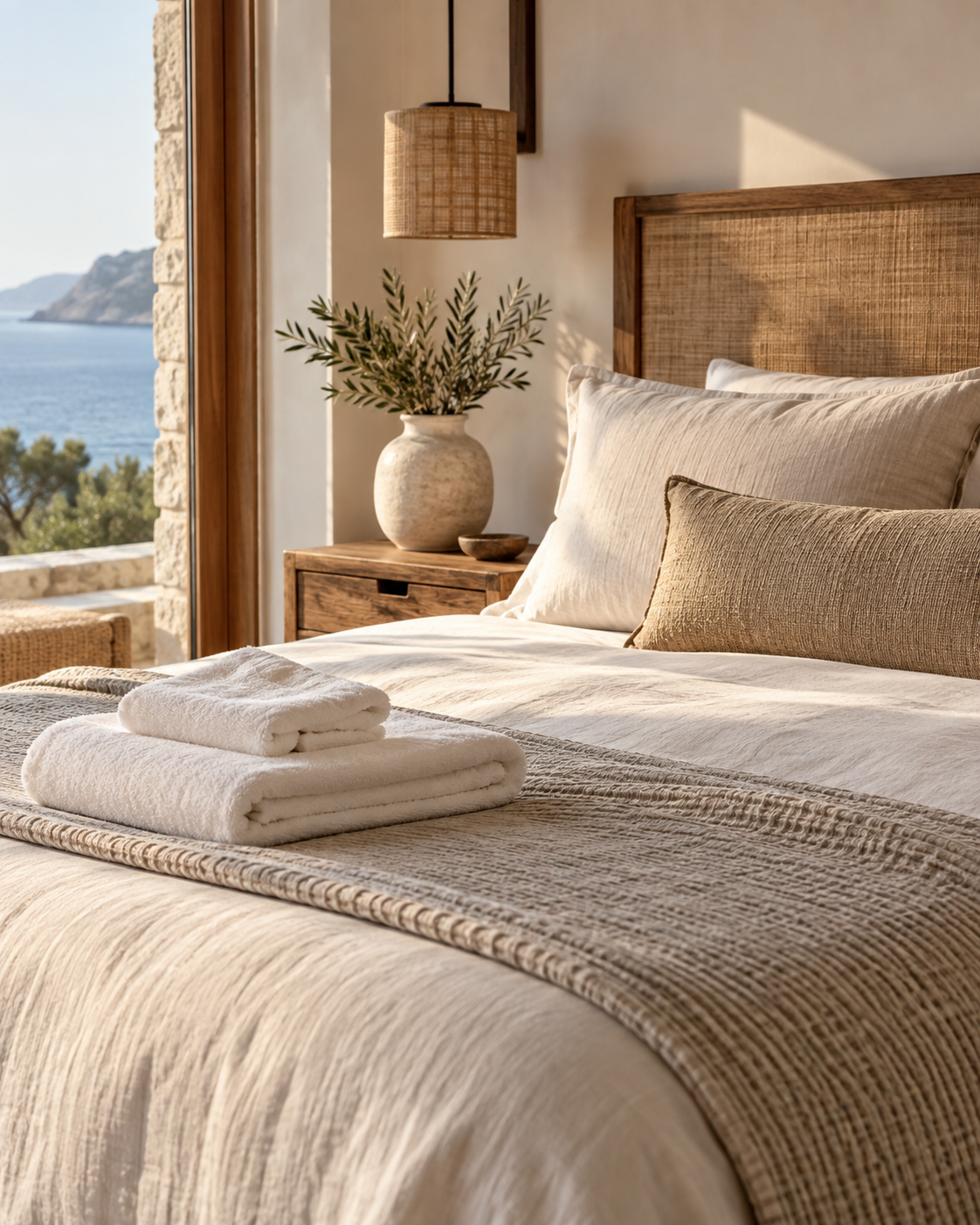Fresh linens and thoughtful bedside details in a premium vacation rental